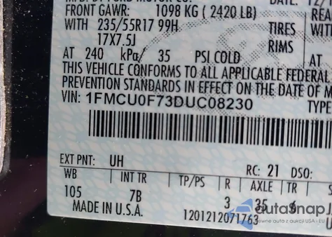 2013 Ford Escape S from USA, damaged, VIN 1FMCU0F73DUC08230